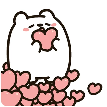 하트를 꼭 안고 하트 더미 위에 선 하루 이모티콘